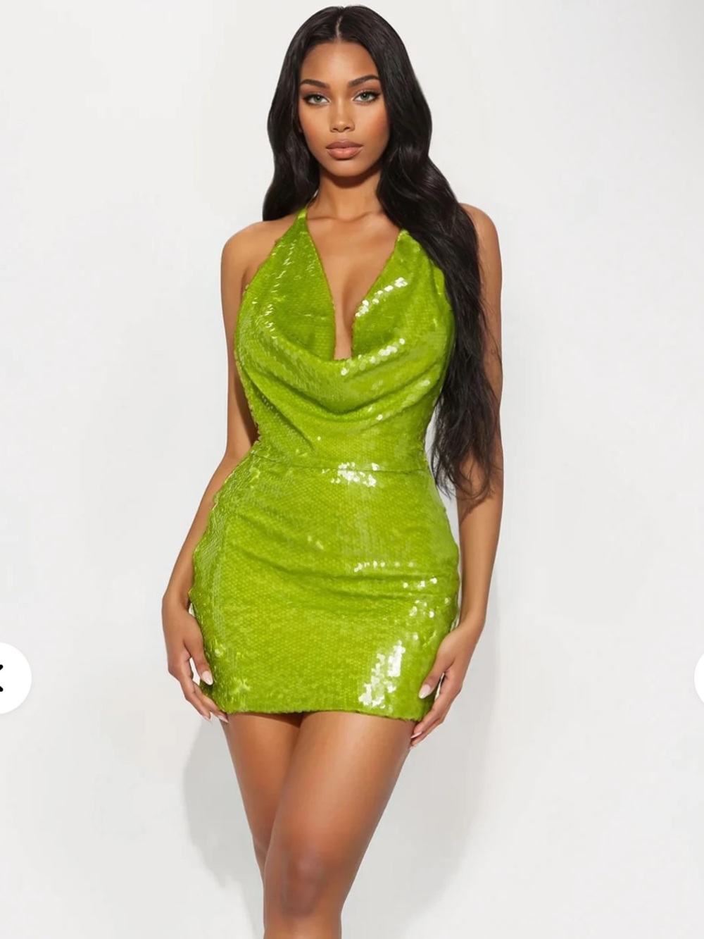 Fashion Nova Lorelei Sequin Cowl Neck Mini Dress